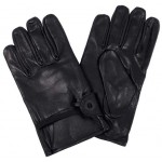 MFH - 15253A Western-Fingerhandschuhe, schwarz, Leder, Bandzug, gef.